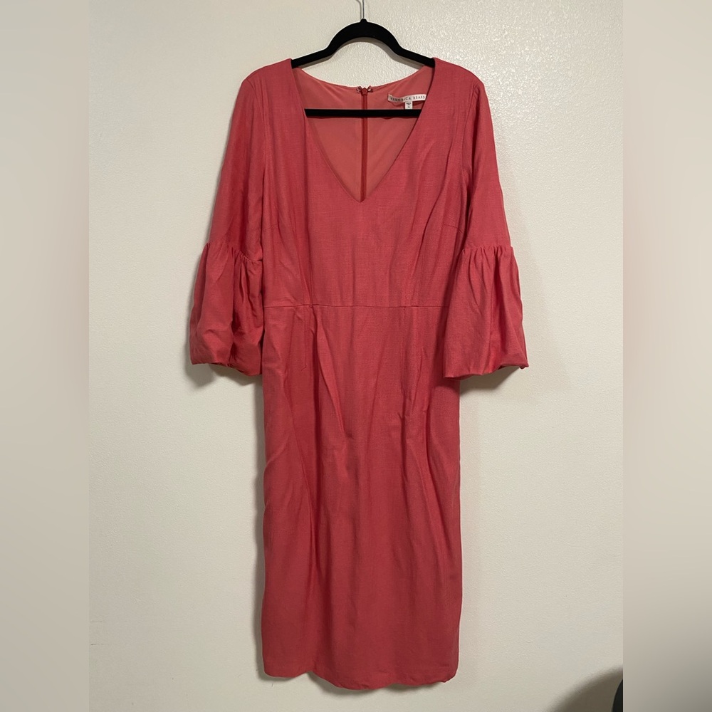 Veronica Beard Dress Women’s Size 10 Pink Melon Amalita Midi V Neck Dress